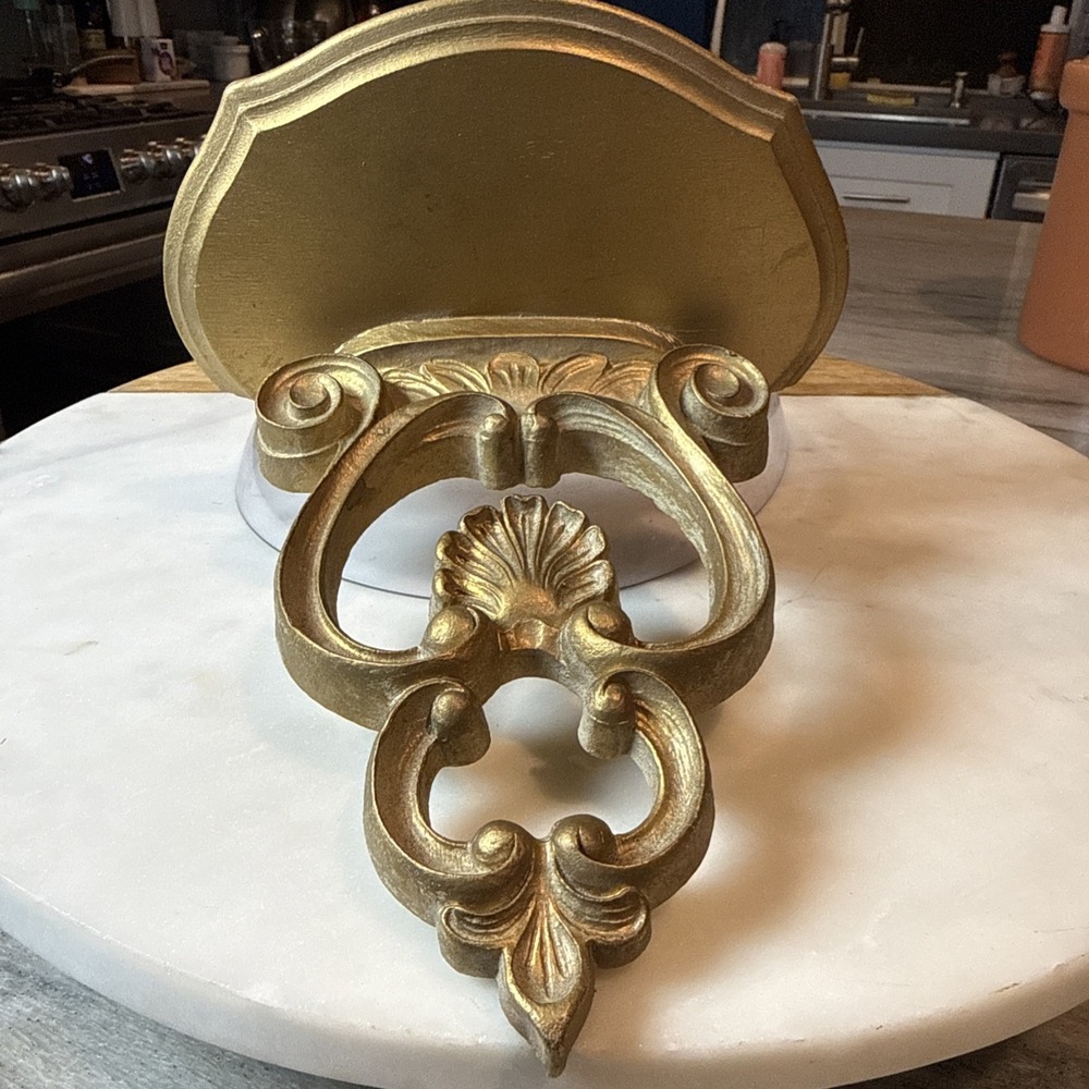 Vintage Mid-Century Ornate Gold Floating Display Shelf Sconce Gilt Baroque 10in
